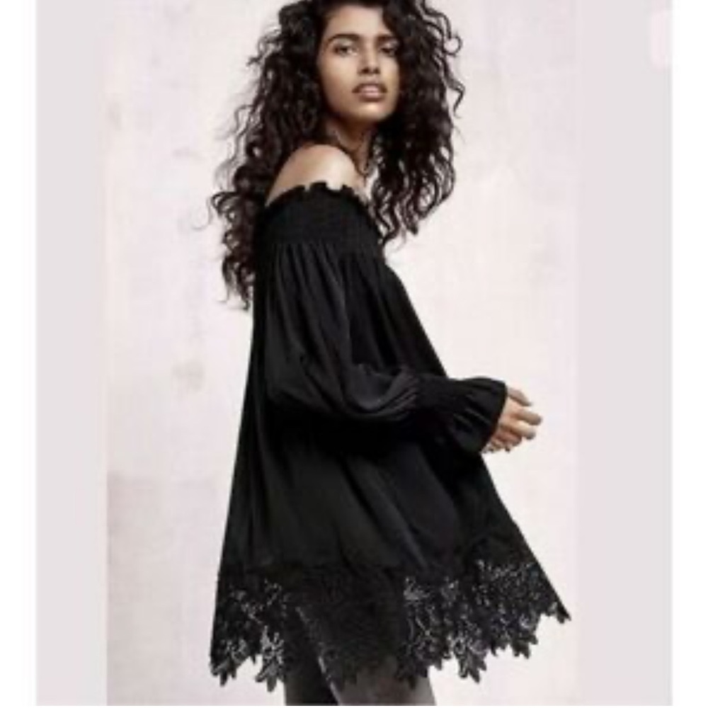 Anthropologie Off-Shoulder Black Lace Blouse